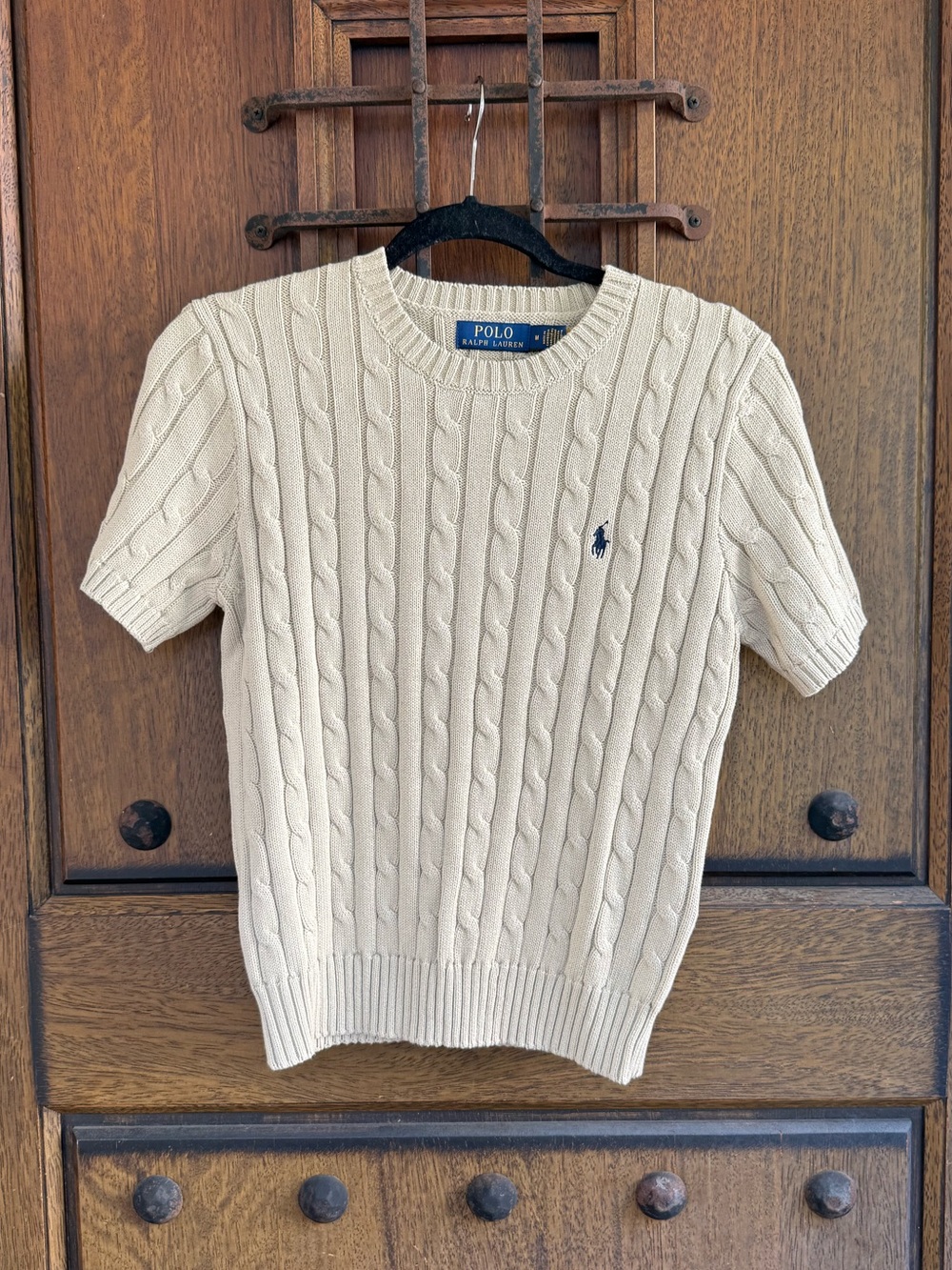 Polo by Ralph Lauren Greenish Beige Cable-Knit Short Sleeve Sweater Size M - Picture 1 of 6